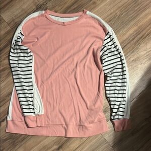 Pink shirt with Striped Sleeves
